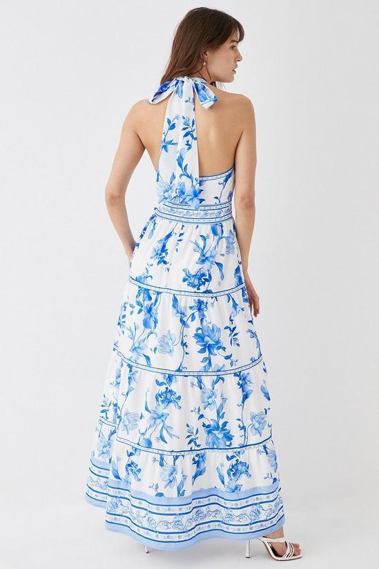 Botanical Print Halter Neck Sleeveless Maxi Dress