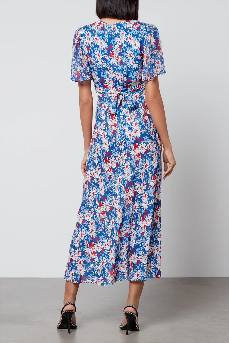 Floral V-Neck Lace-Up Midi Dress