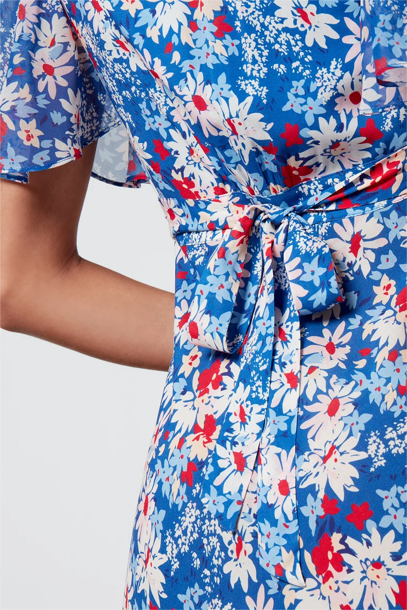 Floral V-Neck Lace-Up Midi Dress