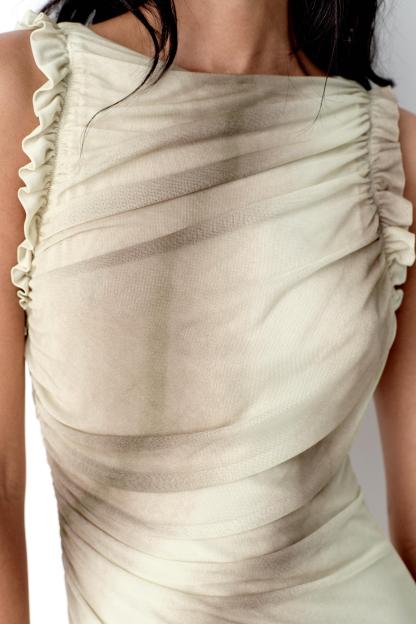 Mesh Printed Sleeveless Midi Dress