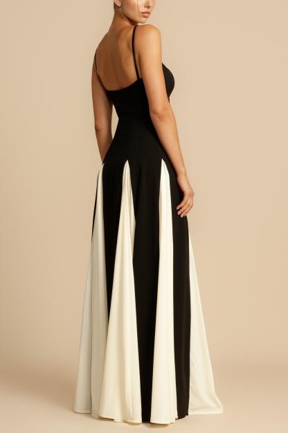 Contrast Color Sweetheart Neck Sleeveless Midi Dress