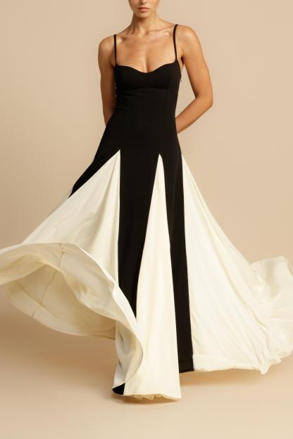 Contrast Color Sweetheart Neck Sleeveless Midi Dress