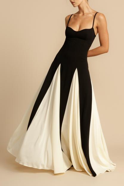 Contrast Color Sweetheart Neck Sleeveless Midi Dress