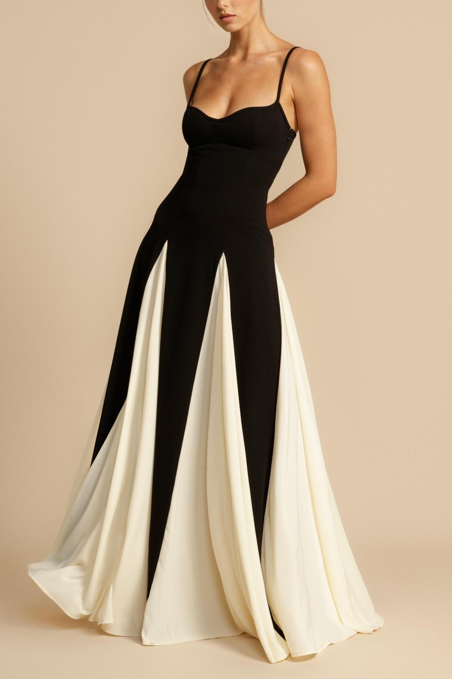 Contrast Color Sweetheart Neck Sleeveless Midi Dress