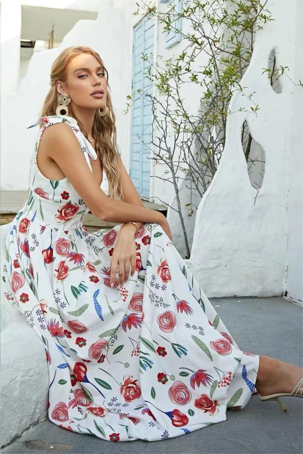Floral Lace Up Sleeveless Midi Dress