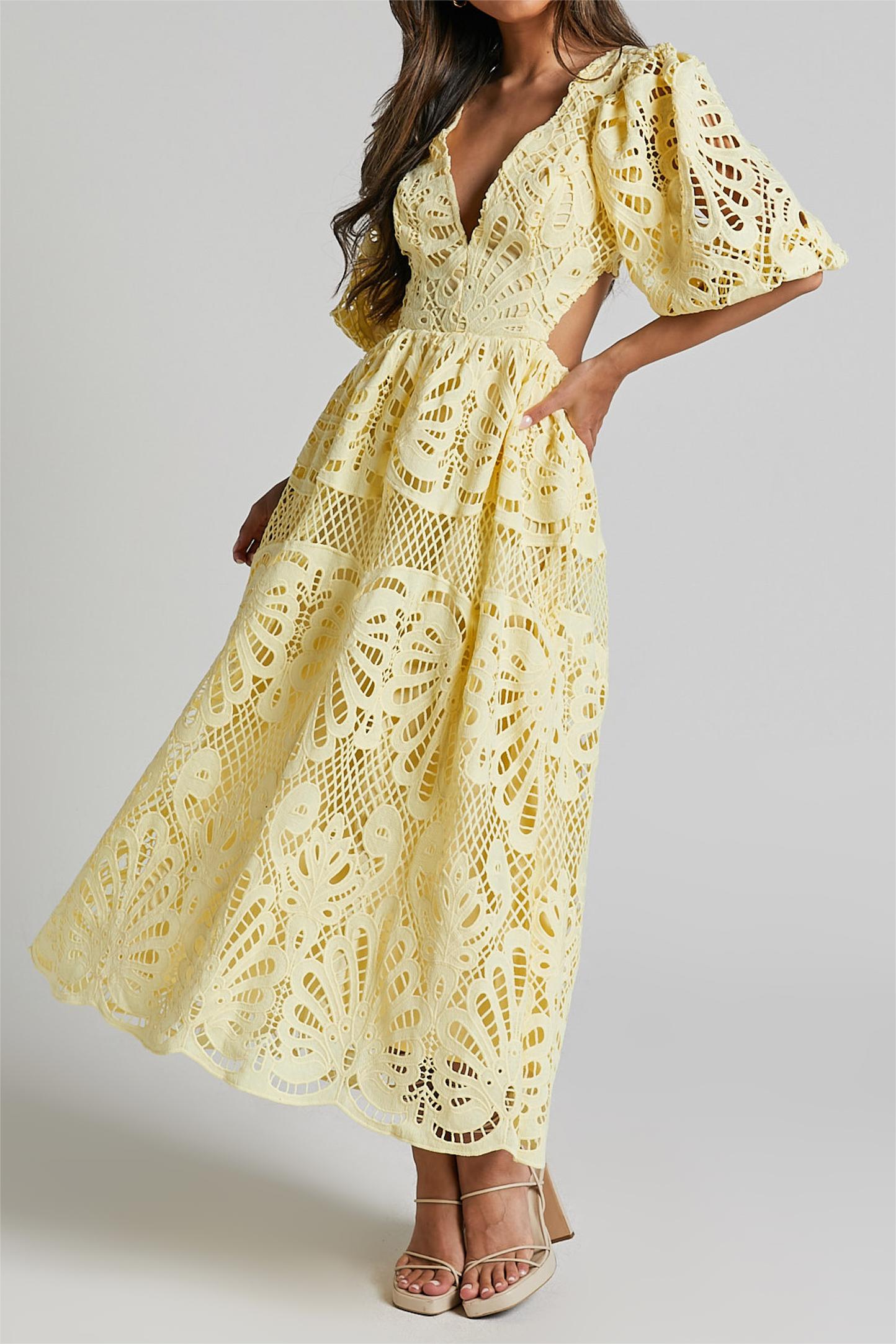 Lace V-Neck Cut-Out Midi Dress
