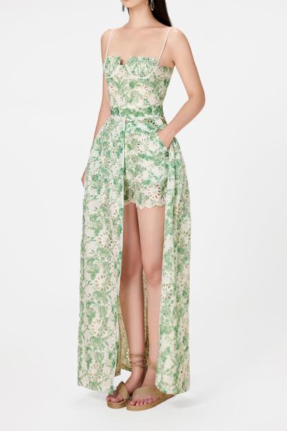 Lace Pleated Sleeveless Split Maxi Top ＆ Mid Waist Mini Pants Set