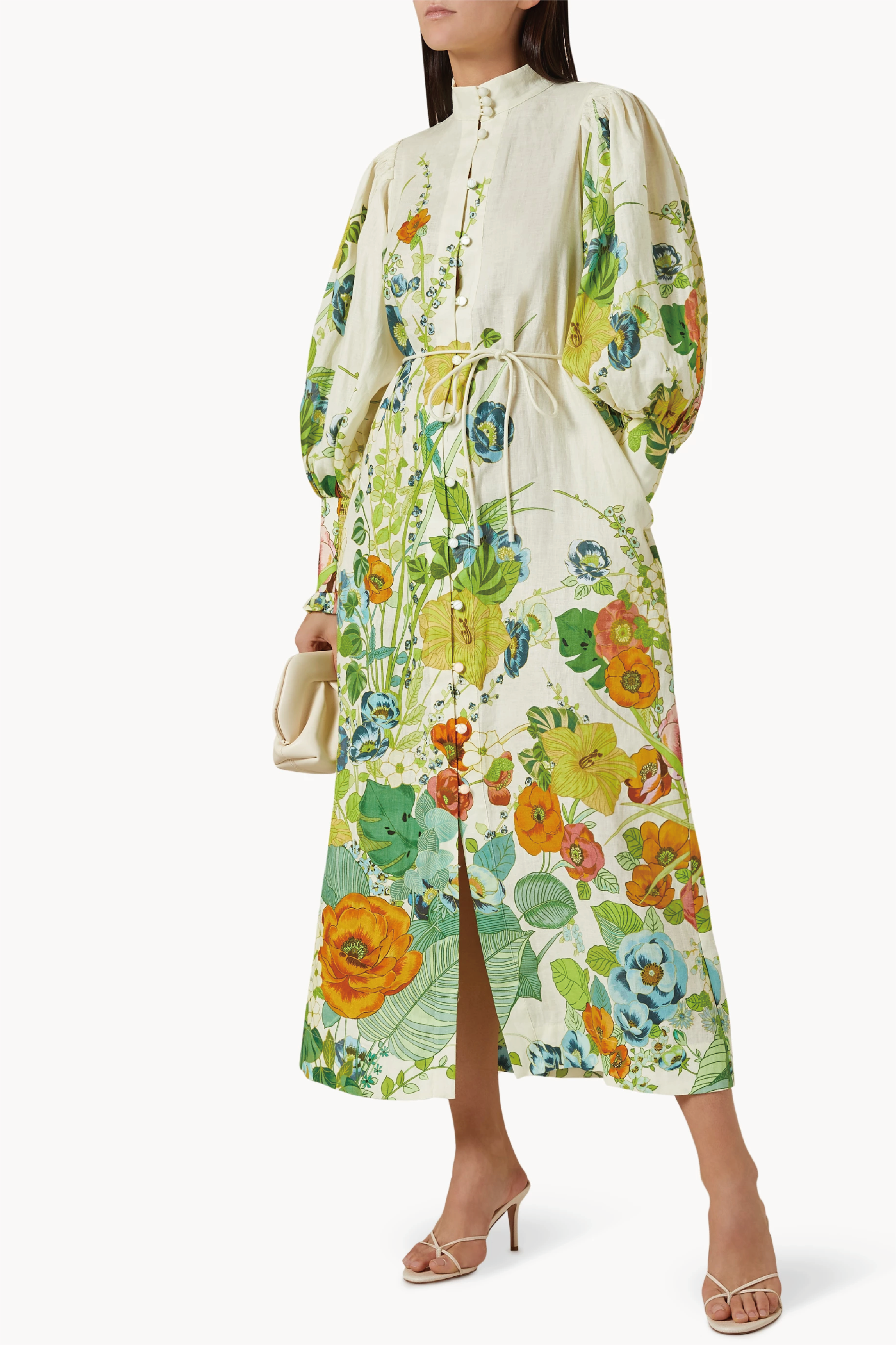 Floral Lantern Sleeve Bottom Midi Dress