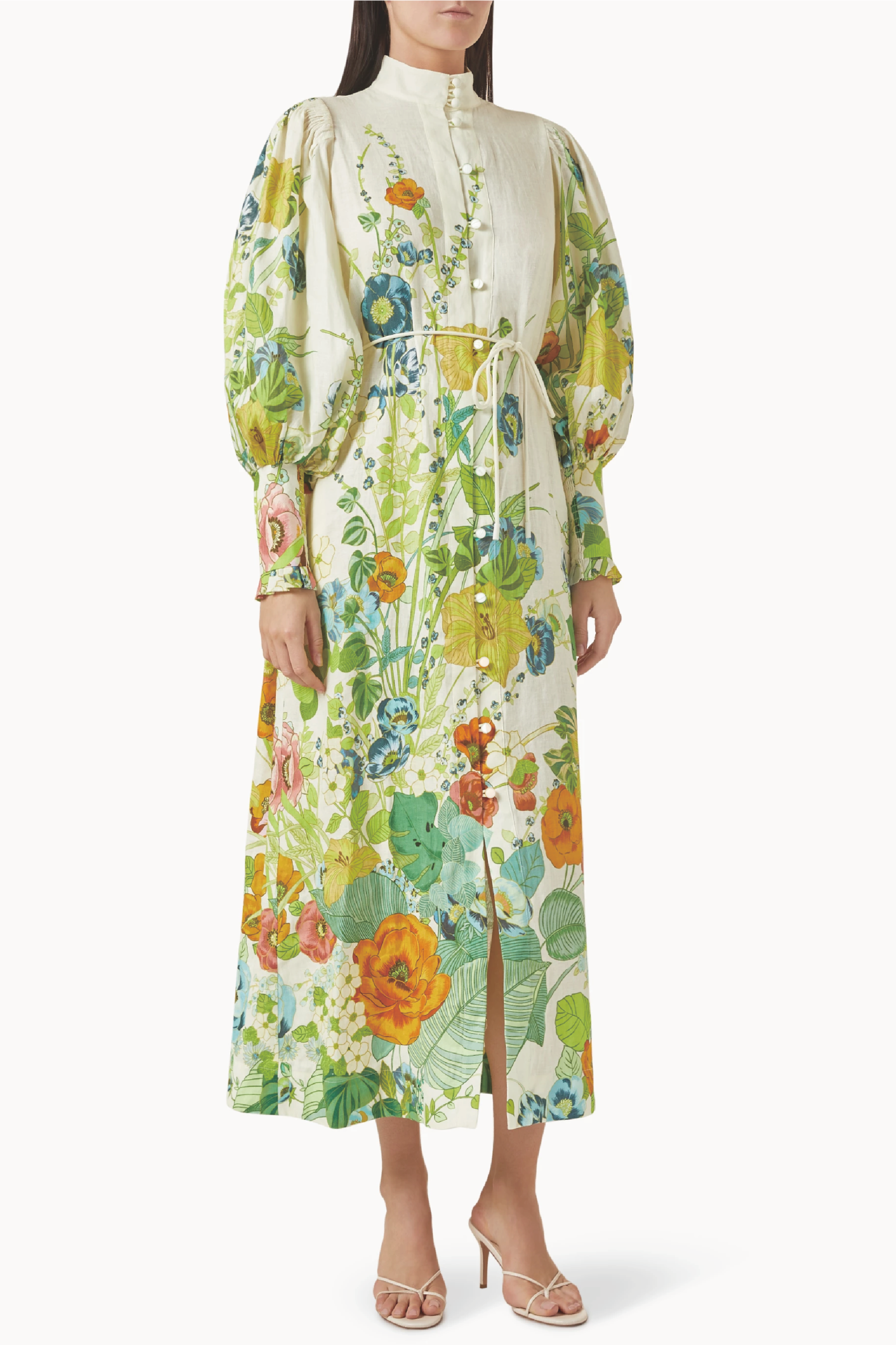 Floral Lantern Sleeve Bottom Midi Dress