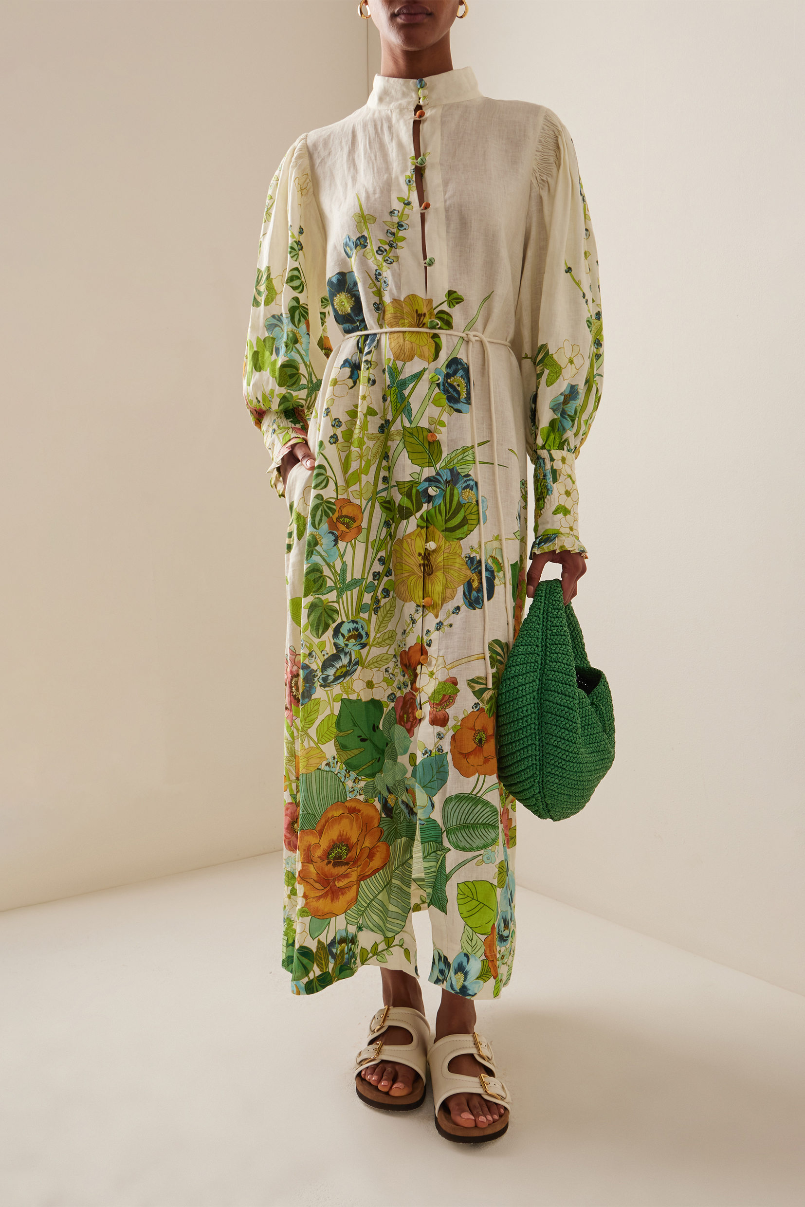 Floral Lantern Sleeve Bottom Midi Dress