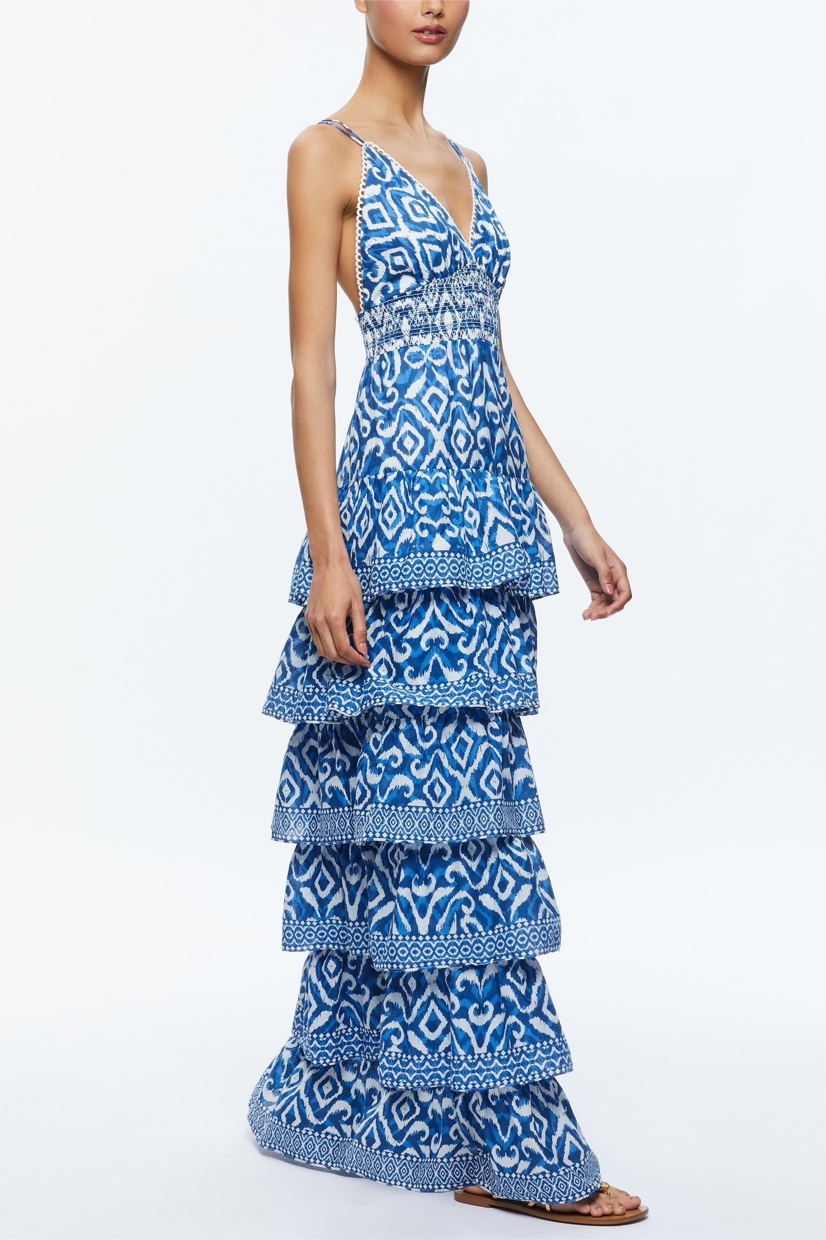 Paisley Print Smocking Tiered Slip Maxi Dress