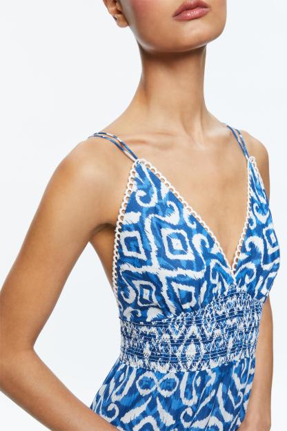 Paisley Print Smocking Tiered Slip Maxi Dress