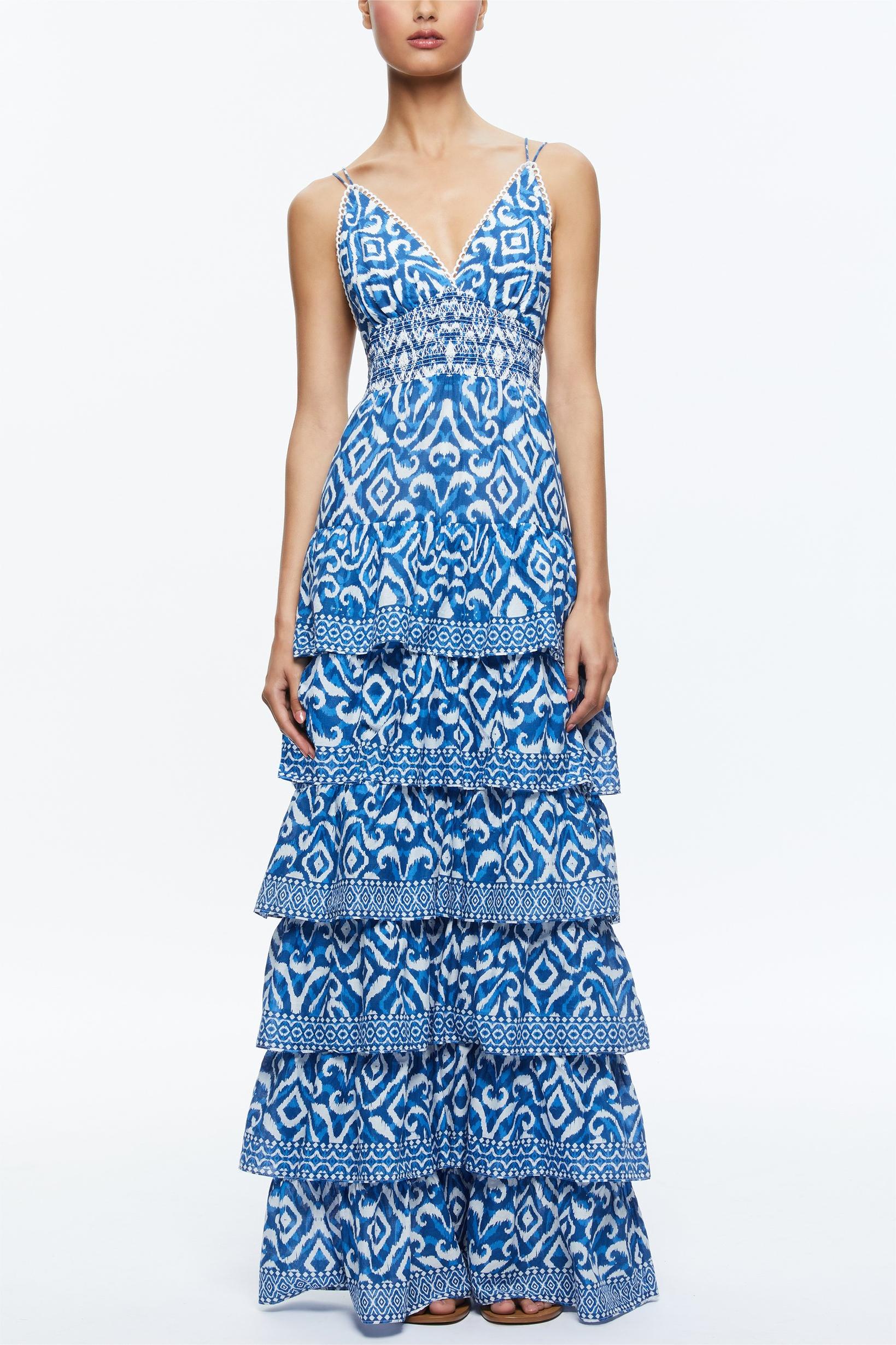 Paisley Print Smocking Tiered Slip Maxi Dress
