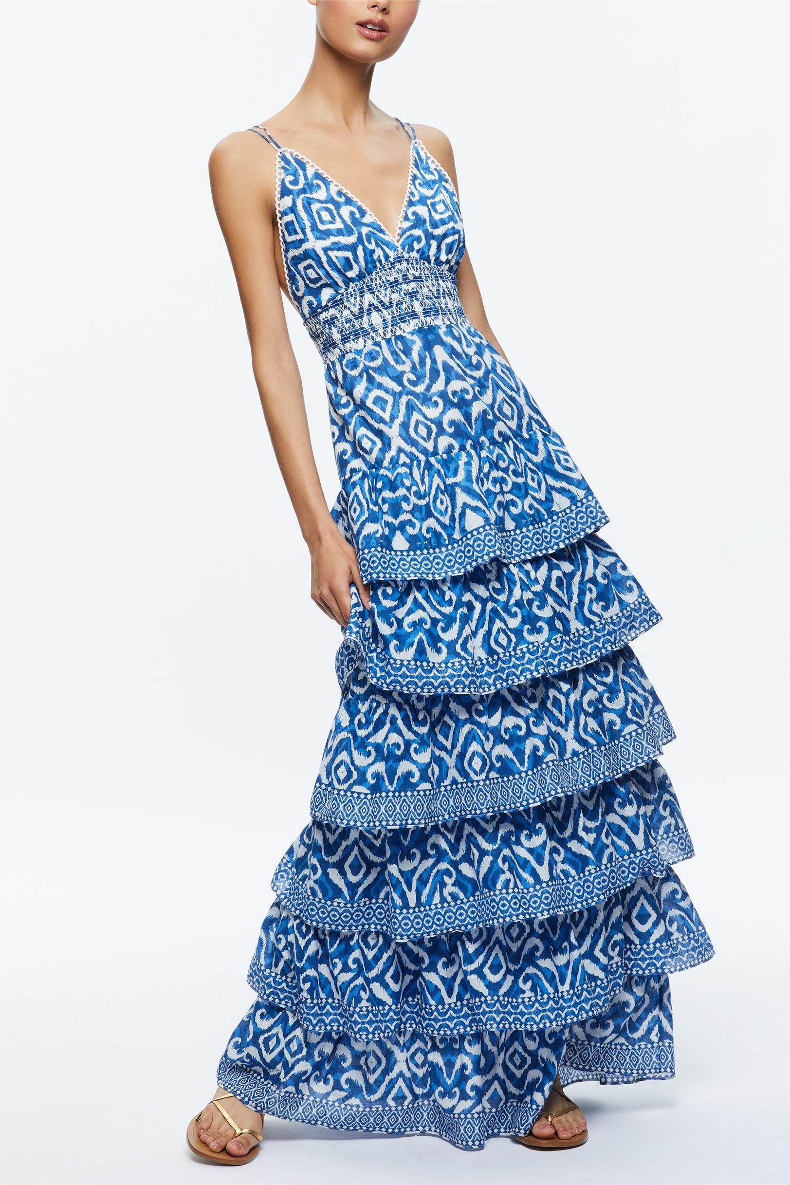 Paisley Print Smocking Tiered Slip Maxi Dress