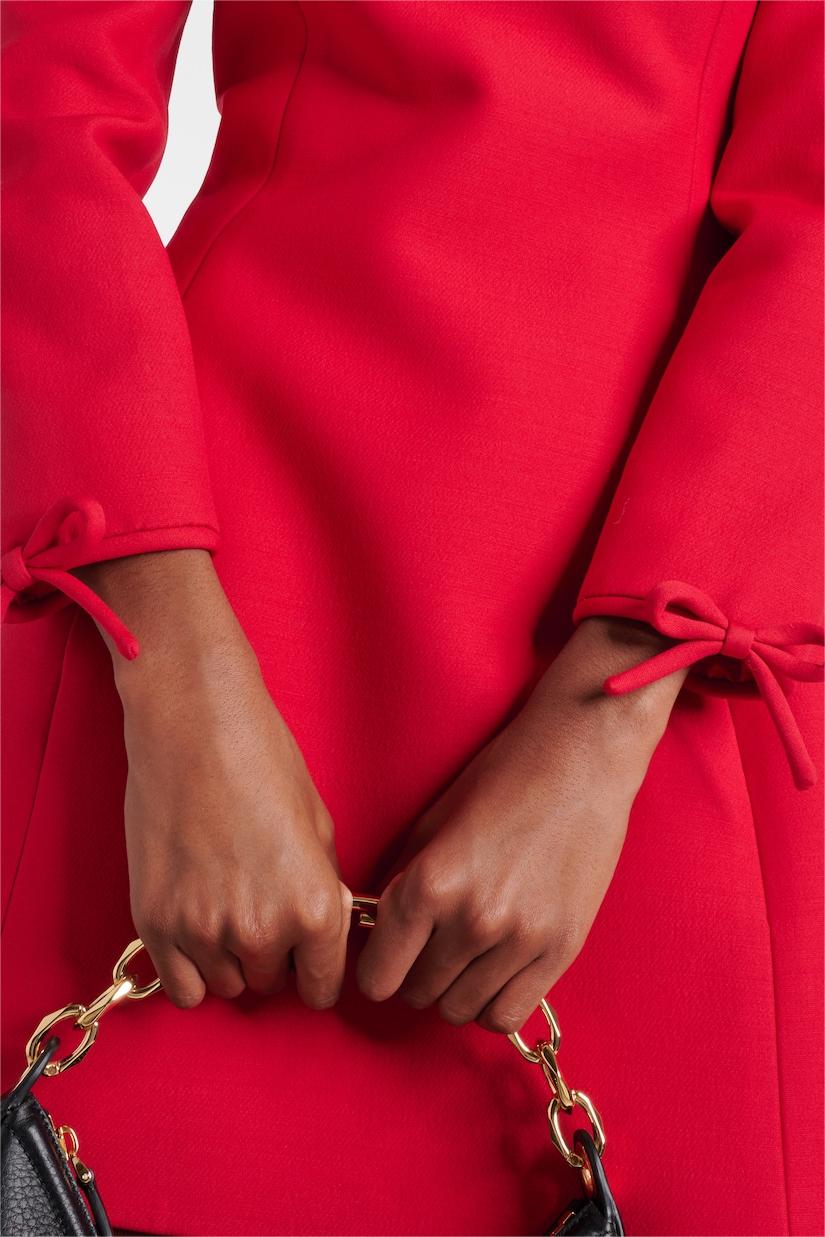 Bow Long Sleeve Pocket Mini Dress