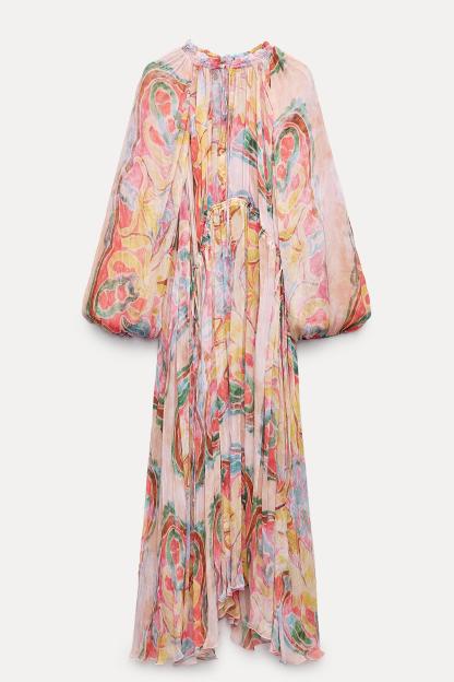 Abstract Print  Drawstring Lace Up Midi Dress