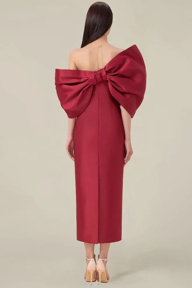 Bow Off-Shoulder Asymmetrical Midi Dress