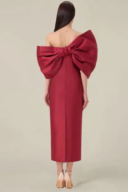 Bow Off-Shoulder Asymmetrical Midi Dress