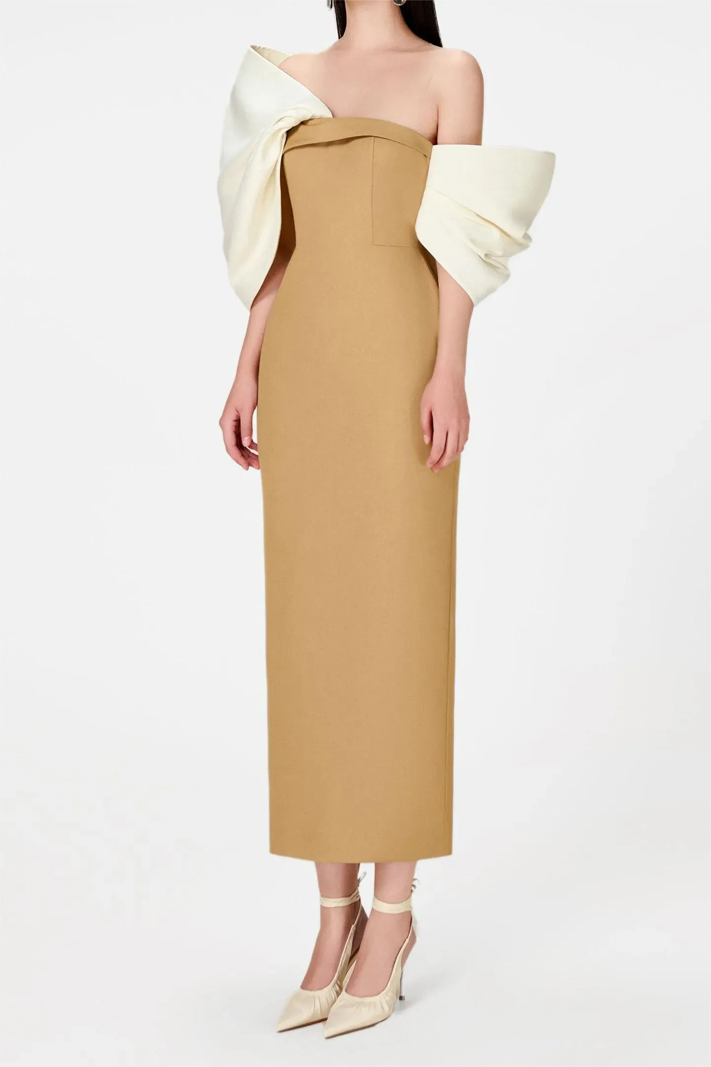 Bow Off-Shoulder Asymmetrical Midi Dress