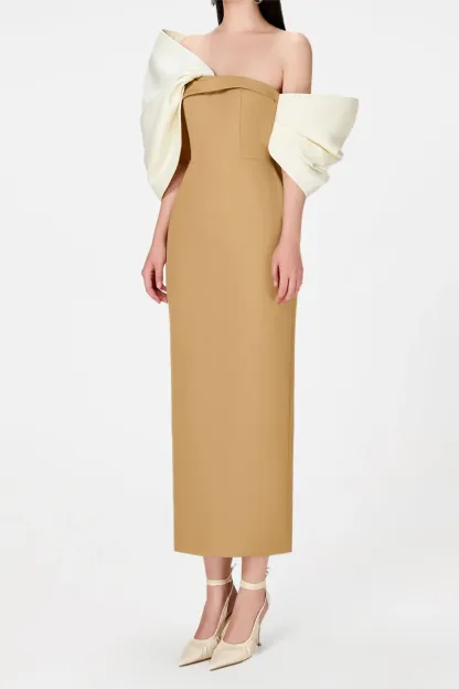 Bow Off-Shoulder Asymmetrical Midi Dress