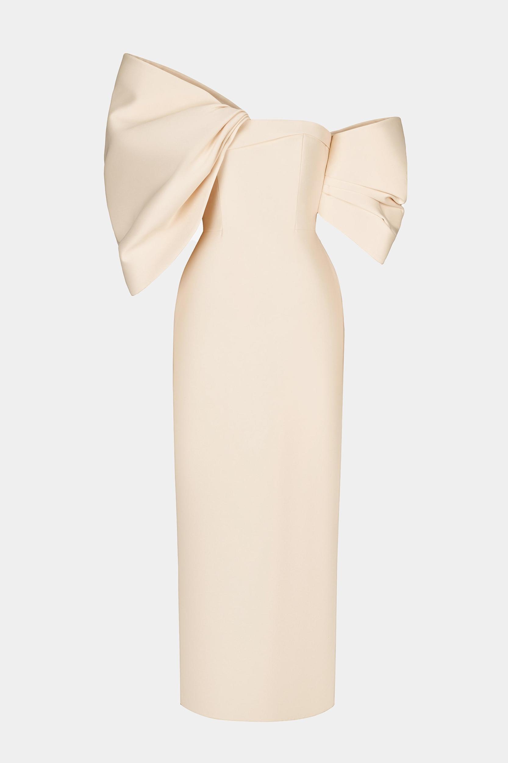 Bow Off-Shoulder Asymmetrical Midi Dress