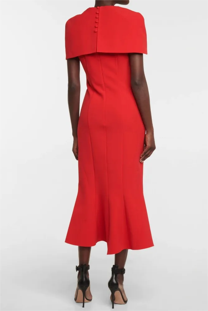 Solid V-Neck Shawl Midi Dress