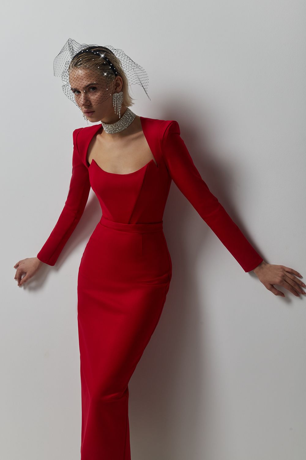 Jersey Solid Long Sleeve Midi Dress  JardinVue