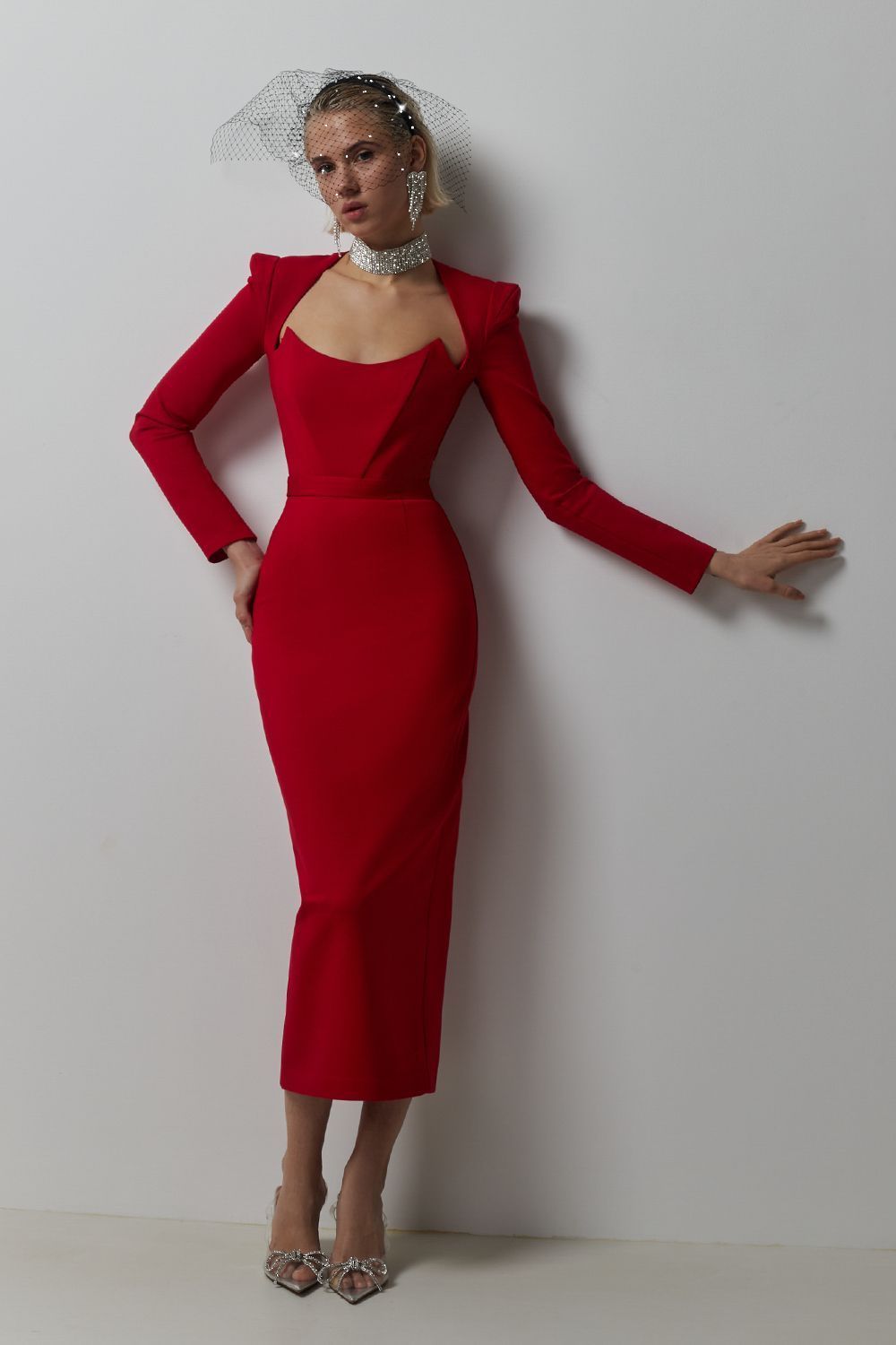 Jersey Solid Long Sleeve Midi Dress