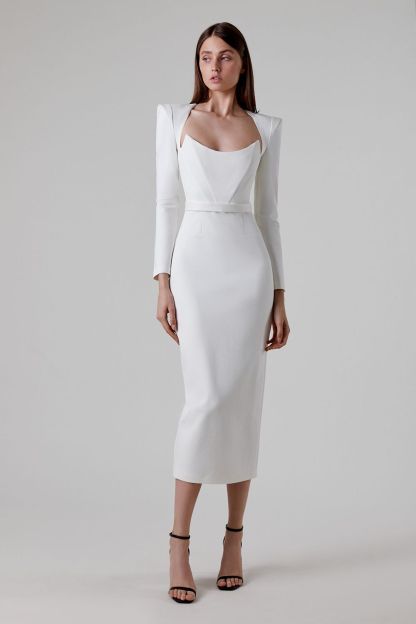 Jersey Solid Long Sleeve Midi Dress