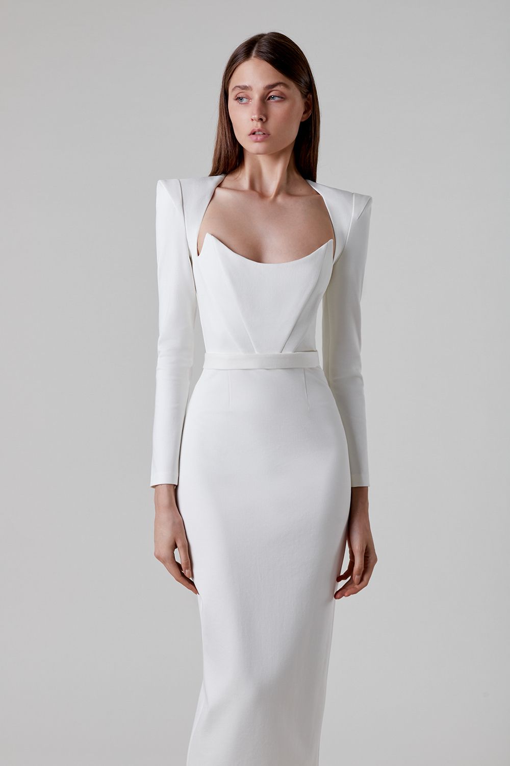 Jersey Solid Long Sleeve Midi Dress