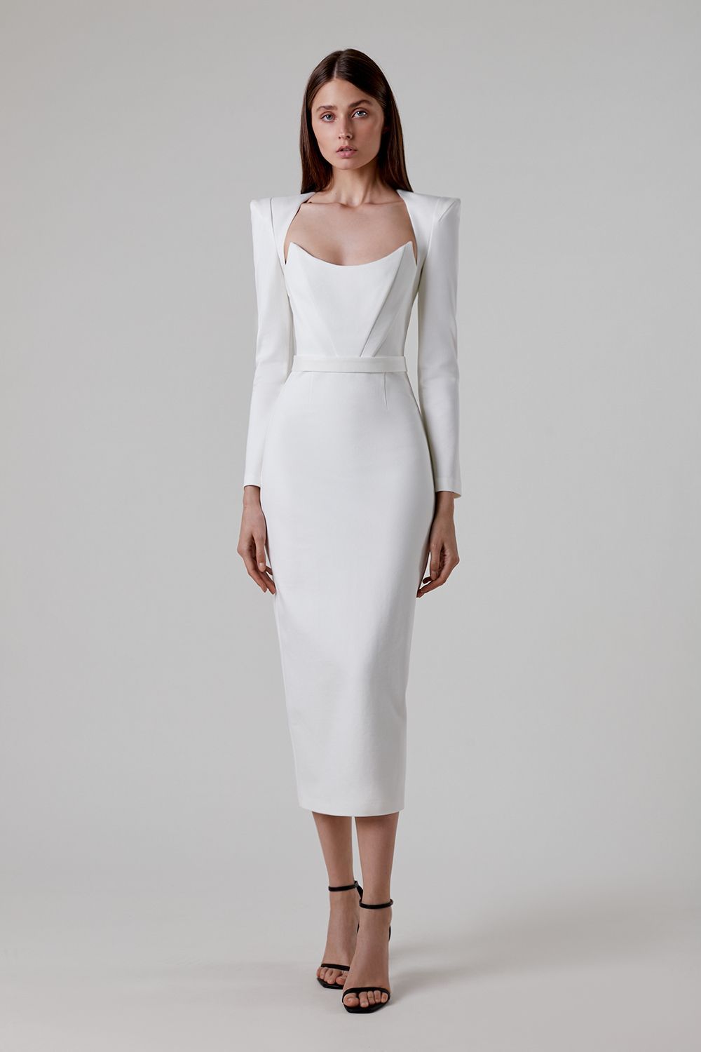 Jersey Solid Long Sleeve Midi Dress