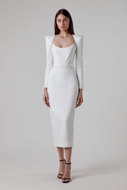 Jersey Solid Long Sleeve Midi Dress