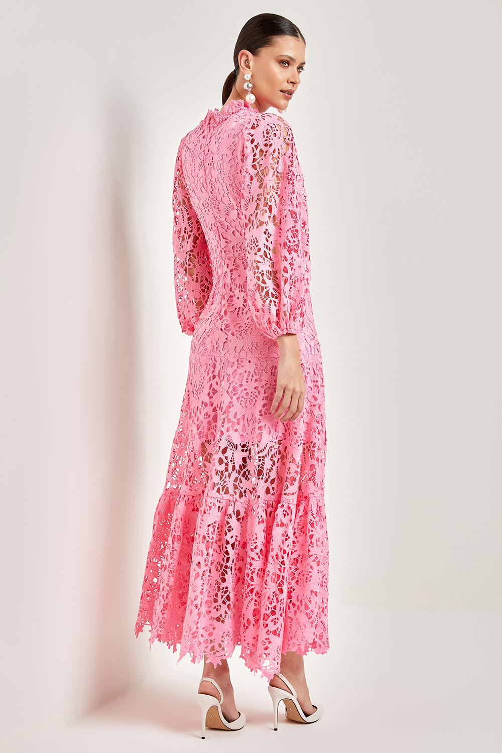 Lace Embroidered Long Sleeve Midi Dress