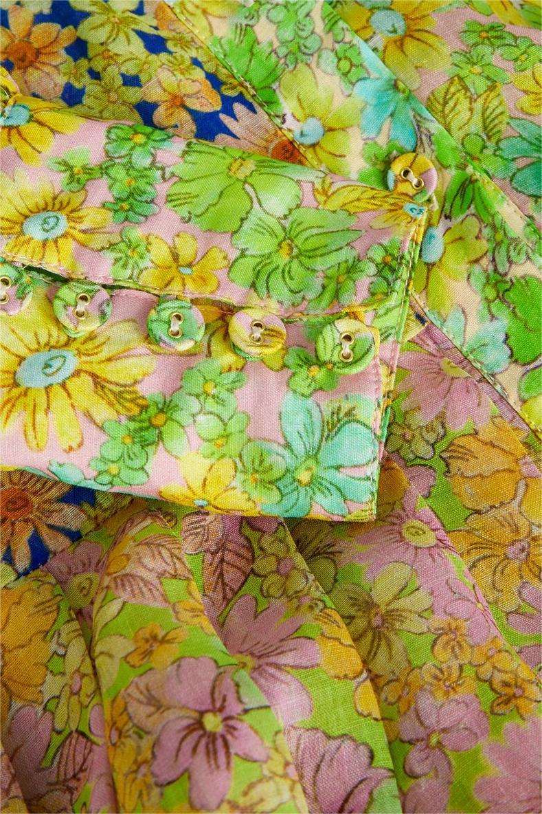 Floral Lantern Sleeve Bottom Midi Dress With Belt