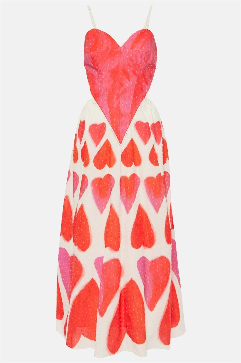 Sweetheart Print Cut-Out Sleeveless Midi Dress