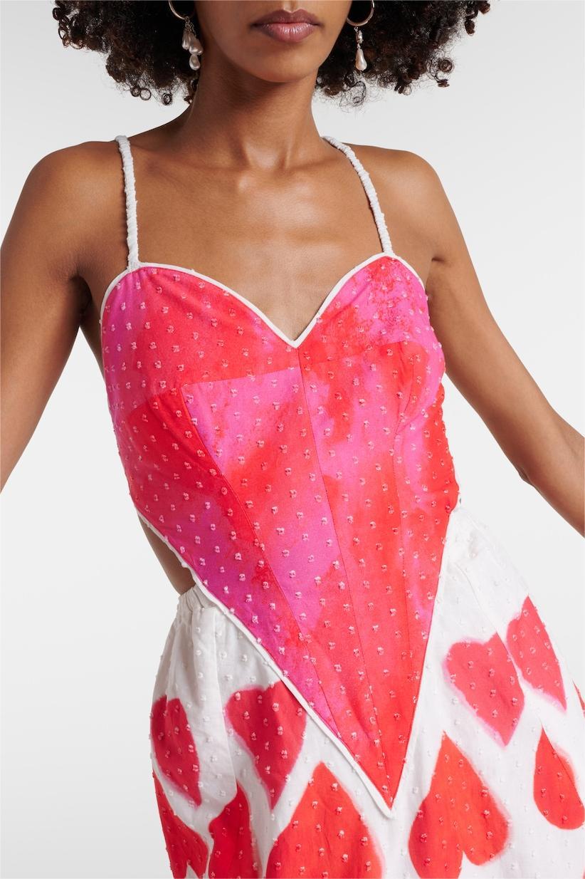 Sweetheart Print Cut-Out Sleeveless Midi Dress