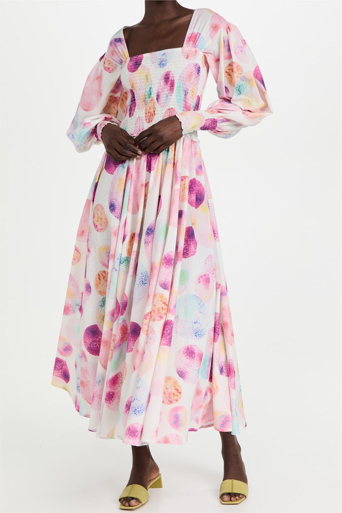 Geometric Patterns Smocking Midi Dress