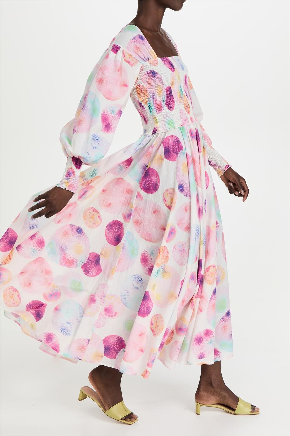 Geometric Patterns Smocking Midi Dress