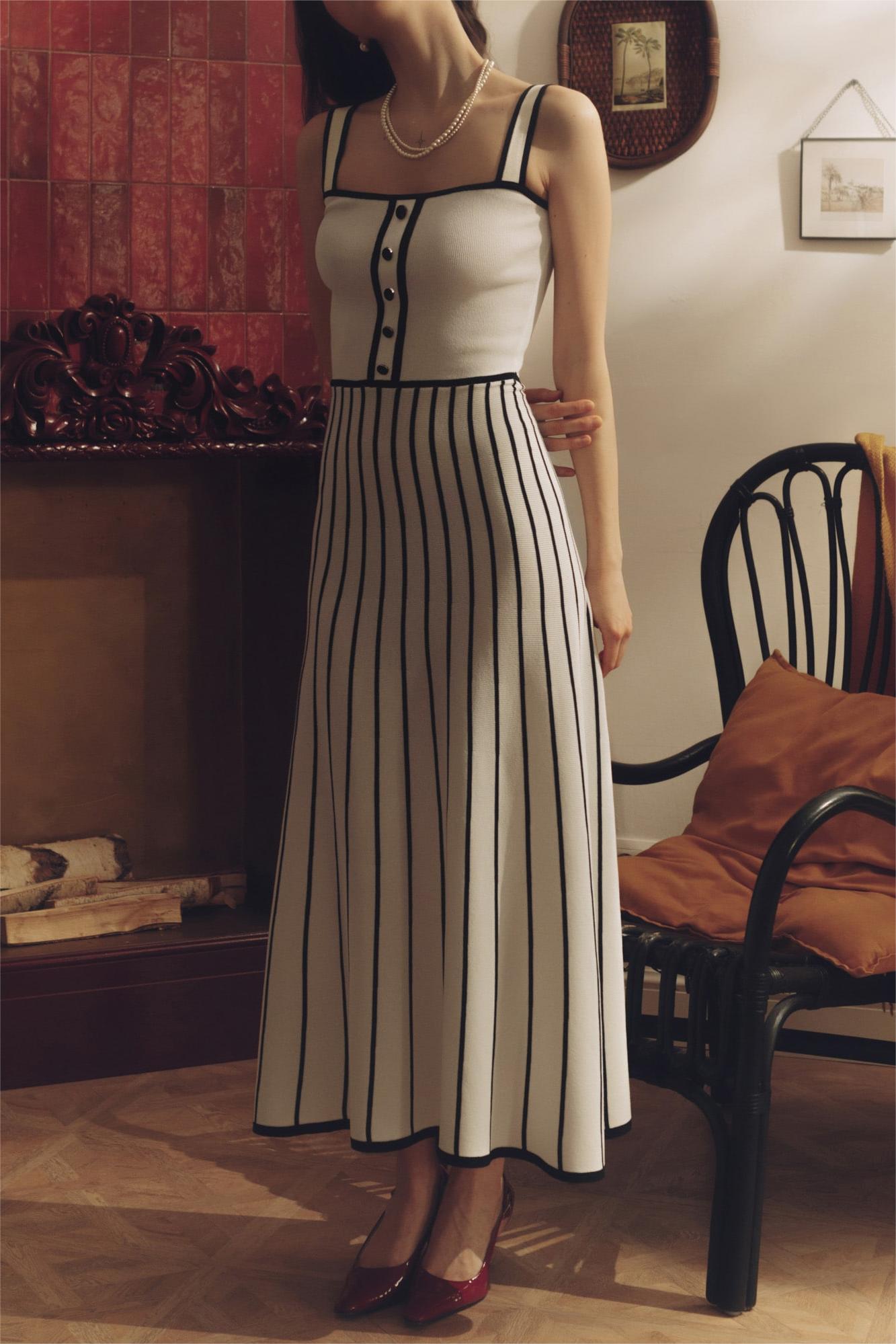 Jersey Stripe Sleeveless Midi Dress