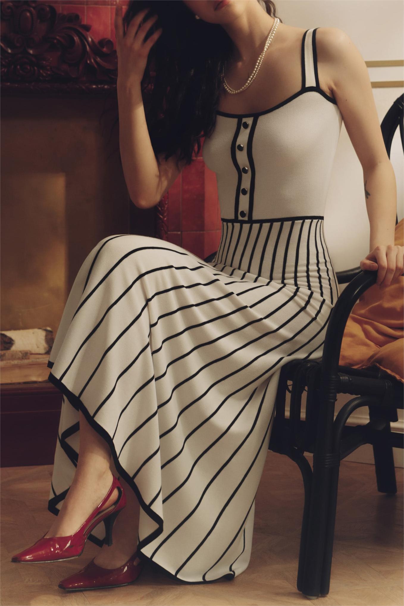 Jersey Stripe Sleeveless Midi Dress