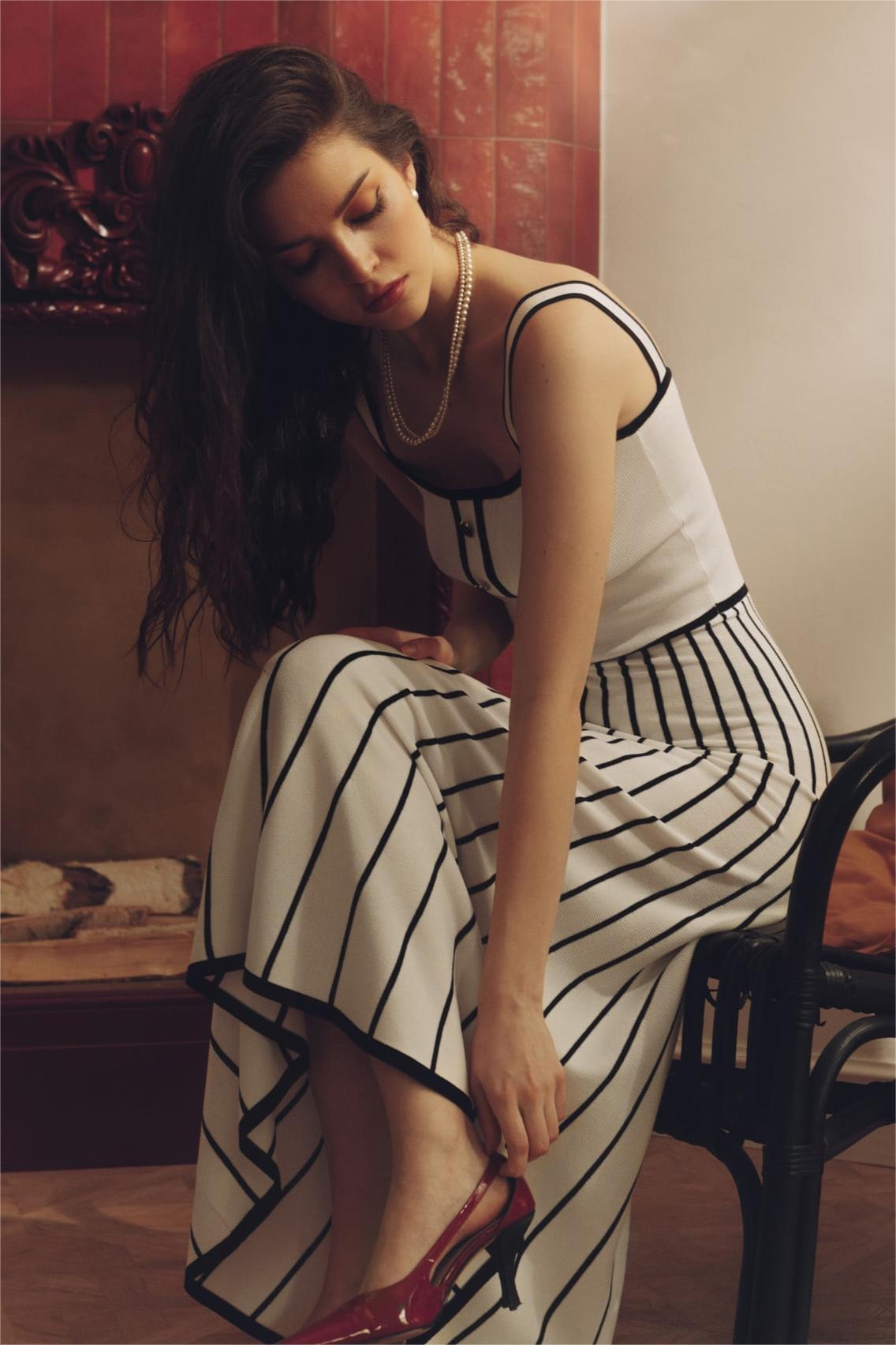 Jersey Stripe Sleeveless Midi Dress