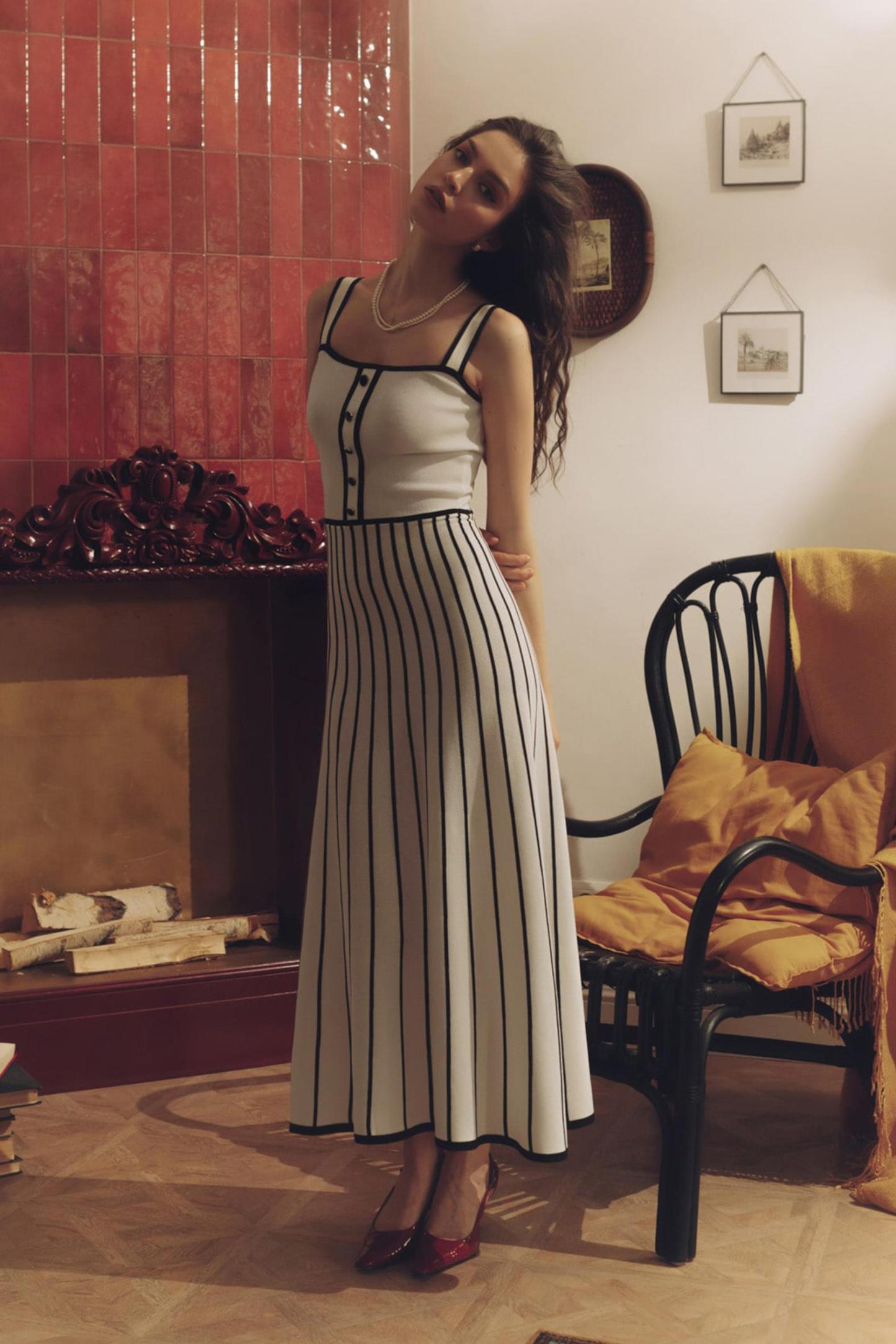Jersey Stripe Sleeveless Midi Dress