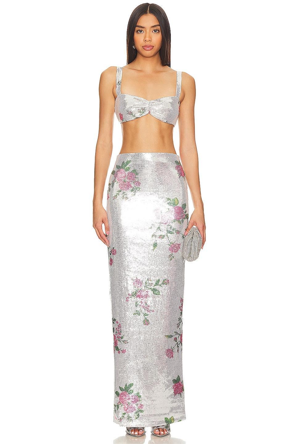 Floral Sequin High Waist Midi Skirt