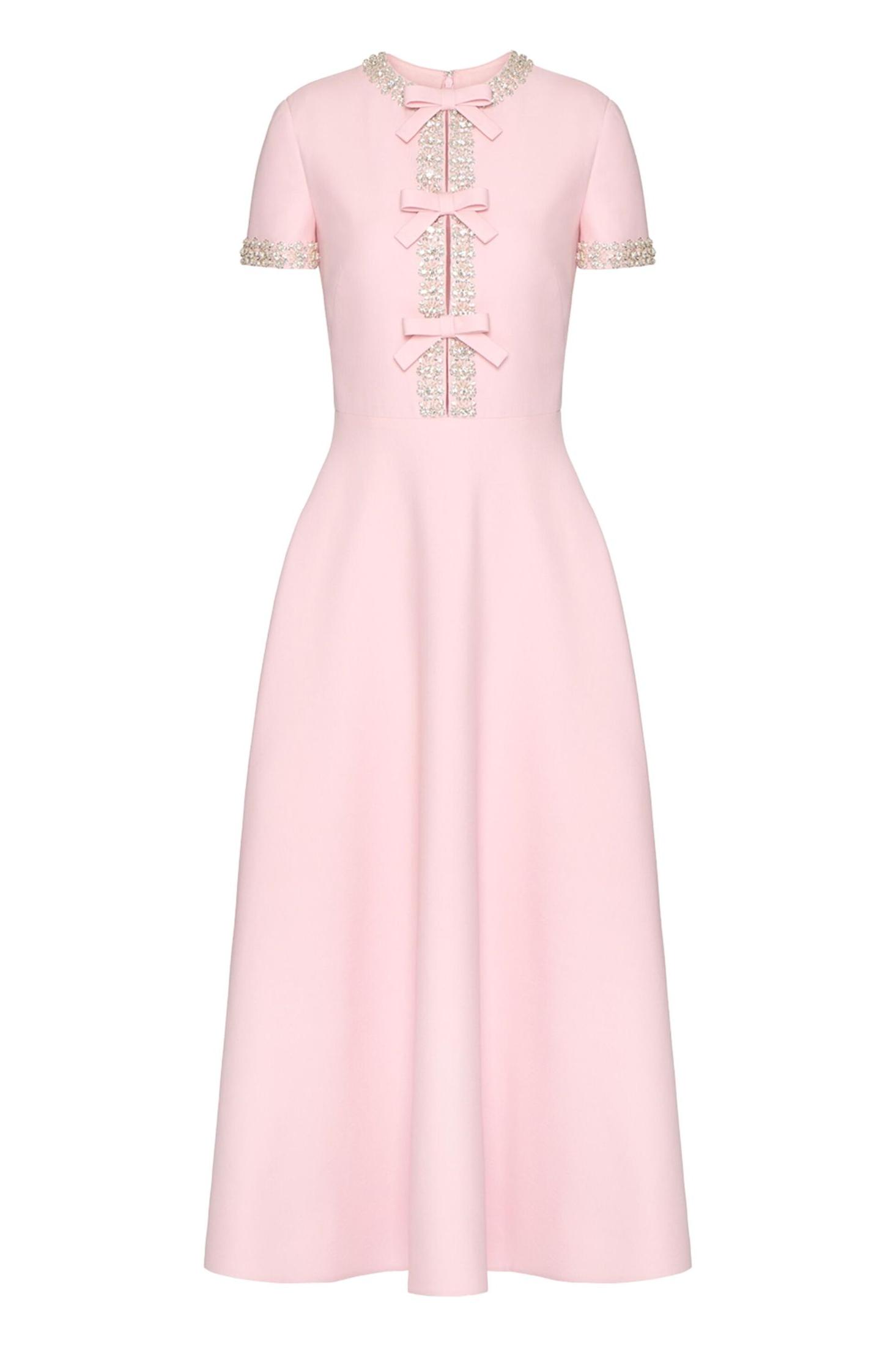 Bow Rhinestone Short Sleeve Midi Dress