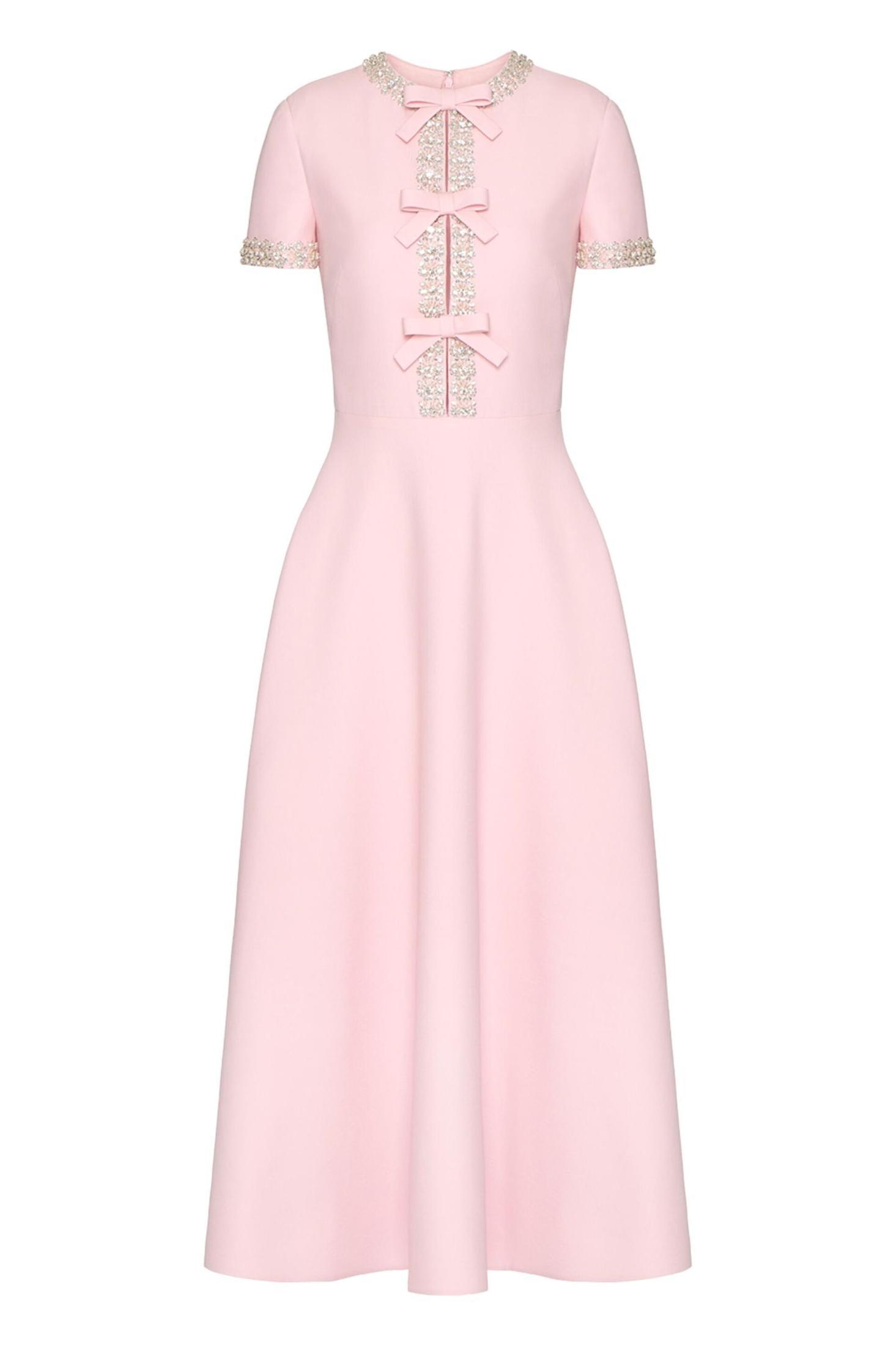 Bow Rhinestone Short Sleeve Midi Dress