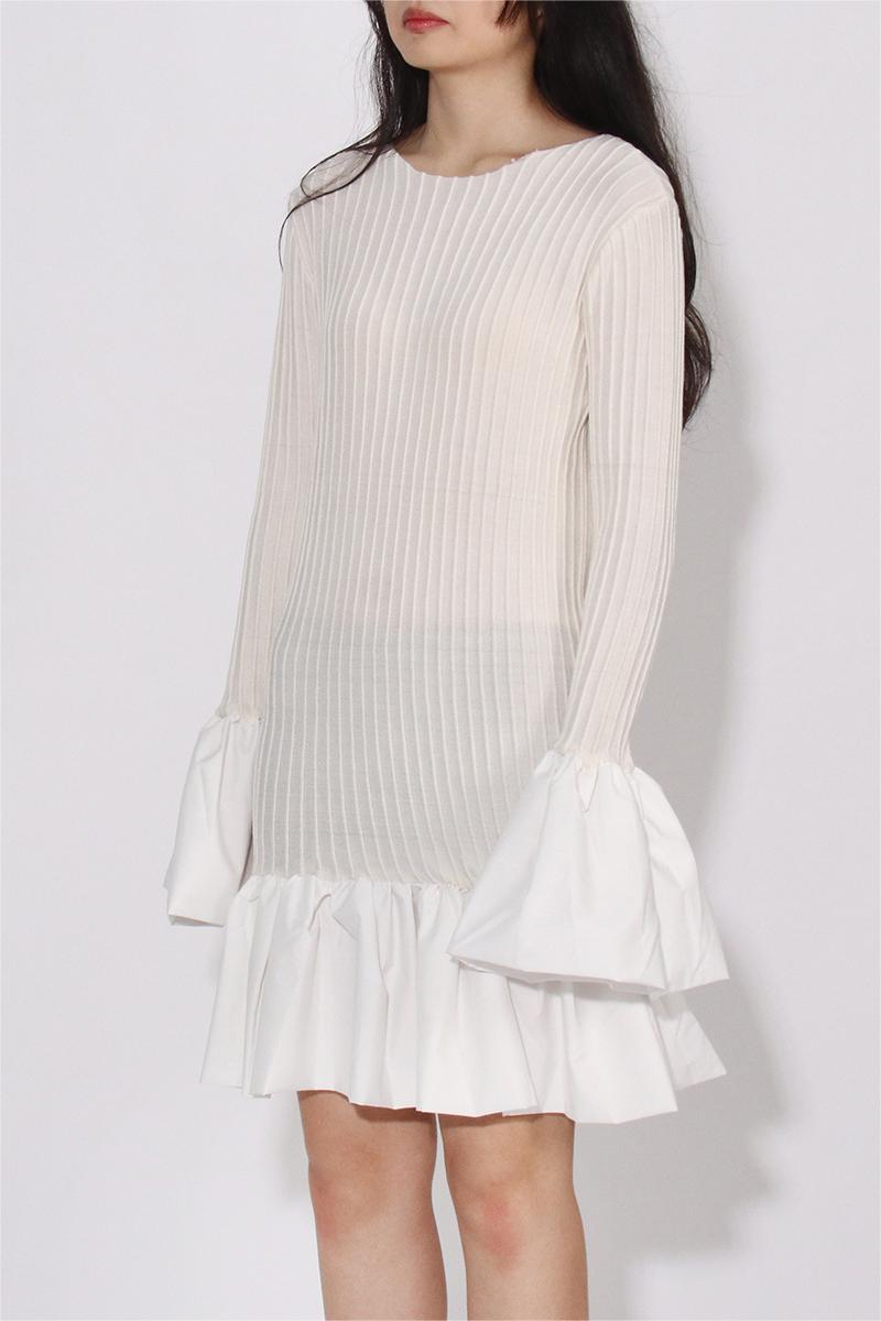 Jersey Ball Sleeve Ruffle Hem Mini Dress