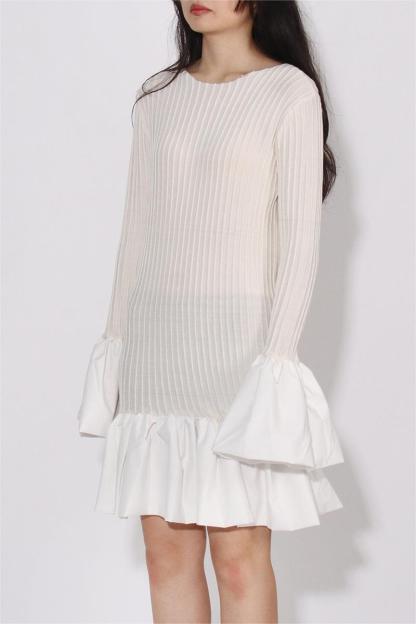 Jersey Ball Sleeve Ruffle Hem Mini Dress