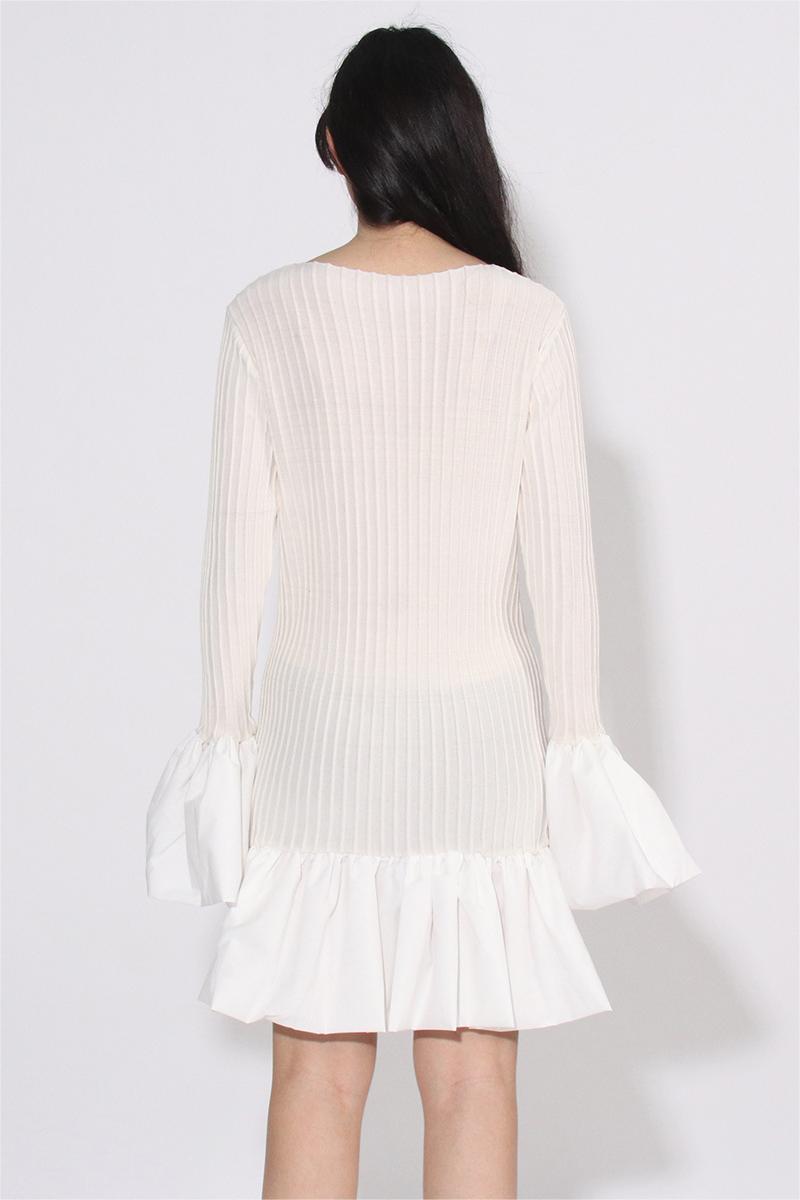 Jersey Ball Sleeve Ruffle Hem Mini Dress