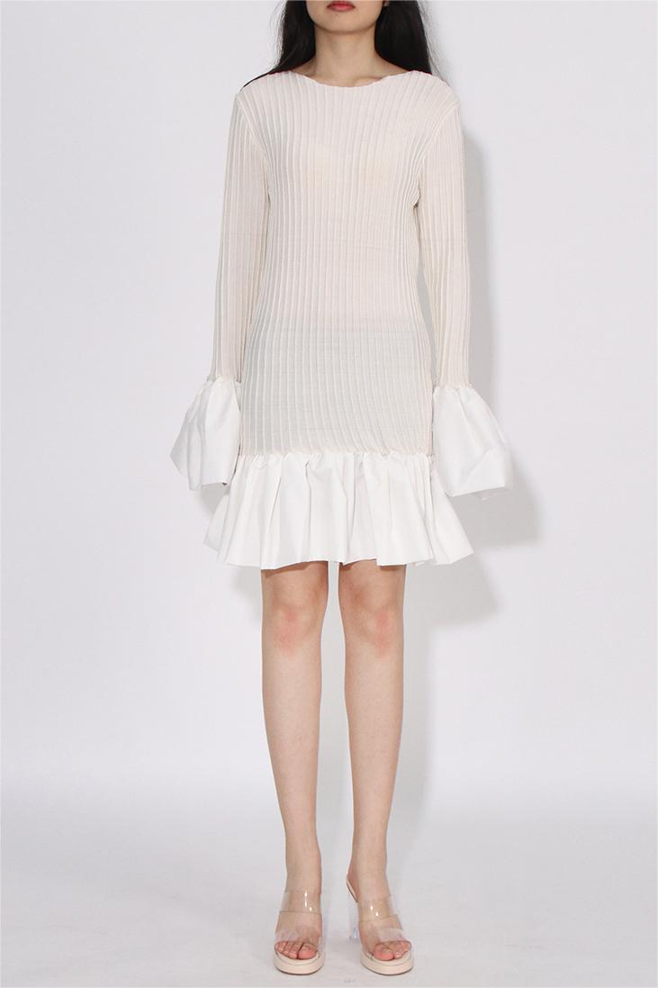 Jersey Ball Sleeve Ruffle Hem Mini Dress