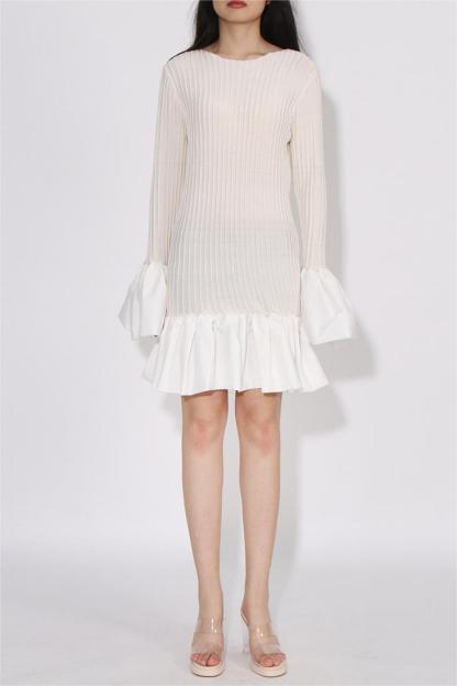 Jersey Ball Sleeve Ruffle Hem Mini Dress
